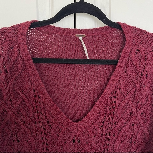 Burgundy Red Free People Distressed Hem Scoop Neck Sweater Size S - Picture 3 of 6